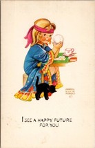 Artist Mabel Lucie Attwell Gypsy Crystal Ball Black Cat Happy Future Postcard W8 - £15.67 GBP