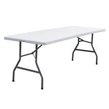 8FT Indoor Outdoor Plastic Folding Table with Portable Handle, White - £106.22 GBP
