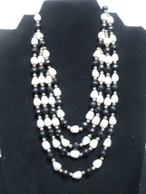 Vintage Multi Strand Black and White Bead Necklace - £23.65 GBP