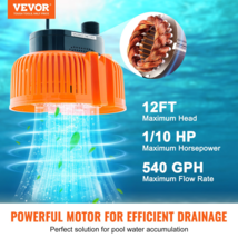VEVOR Automatic Pool Cover Pump, 1/10 HP 75W 540 GPH, 120V Submersible Swimming - £33.32 GBP