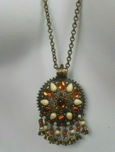Vintage Joan Rivers Long Brass-tone Rhinestone/Bead Dangle Pendant Necklace - £37.15 GBP