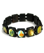 SAINT BEAD BRACELET Black Wood Stretch Religious Catholic Icon Jesus Ang... - €6,00 EUR