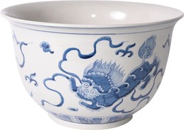 Bowl Foo Dog Colors May Vary White Blue Variable Ceramic Handmade H - £333.70 GBP