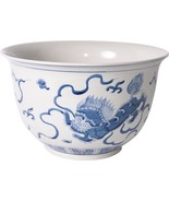 Bowl Foo Dog Colors May Vary White Blue Variable Ceramic Handmade H - £328.80 GBP
