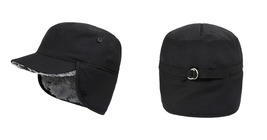 Black Winter Hat with Ear Flaps Thermal Warm Snow Ski Cap Flat Cap - £28.83 GBP