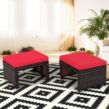 2 Pieces Cushioned Patio Rattan Ottoman Foot Rest-Red - £80.11 GBP