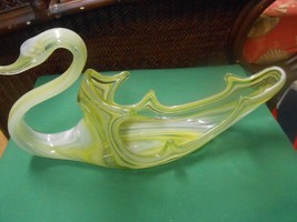 Beautiful Art Glass Swirl design Light Green  SWAN BOWL Centerpiece - $29.29
