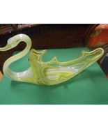 Beautiful Art Glass Swirl design Light Green  SWAN BOWL Centerpiece - £23.14 GBP
