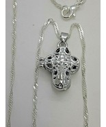 Woman Sterling Silver 925 Magnet Box Cross Pendant W/ 24&quot; Stainless Stee... - €12,82 EUR