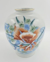 Vintage Hand Decorated &quot;Flora&quot; 8&quot; Vase w/ Gilded Rim Takahashi San Francisco  - £19.73 GBP