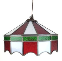 Vintage Stained Glass Swag Lamp Shade Red/Green/White 16&quot; Slag - £159.03 GBP