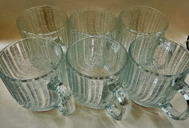 Seabreeze Arcoroc Coffee Mugs (12) CLEAR Glass 3-1/4&quot; x 3&quot; Ribbed Swirl - $37.00