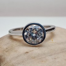 Bezel Set 6MM Light Grey Moissanite Engagement Ring 925 Silver Round Cut Gray  - £93.64 GBP