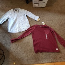 NWT LOT of 2 Boys Oshkosh Long Sleeve Button Shark Dress Shirts Henley L... - $18.99