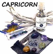 CAPRICORN Zodiac Gift Set - Roller Bottle + Crystals + Incense Astrology Wicca - £33.53 GBP
