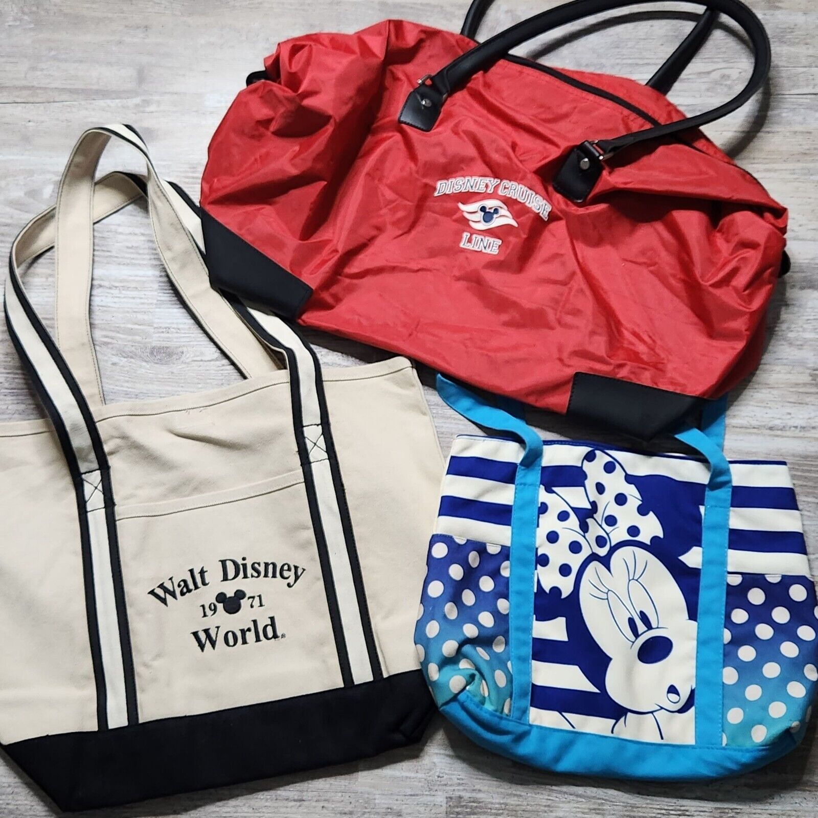 Primary image for Walt Disney Cruise World Tote Shopper Weekender Getaway Travel Bag lot of 3