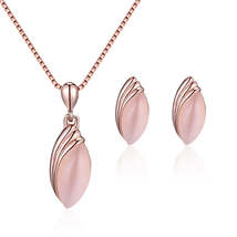 Cats Eye &amp; 18K Rose Gold-Plated Pear Pendant Necklace &amp; Stud Earrings - £11.14 GBP