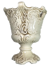 Vintage Inarco E-2994 Planter Vase Pedestal w/ Scrolls Flowers Scalloped Ceramic - £31.96 GBP