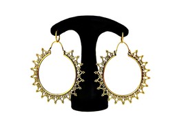 Large Gypsy Hoop Earrings, Gold Brass Filigree Earrings, Bohemian Jewelry - £14.38 GBP