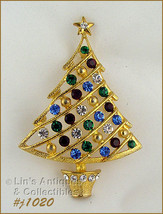 Eisenberg Ice Signed Large Christmas Tree Pin Gold Tone (#J1020) - £54.35 GBP