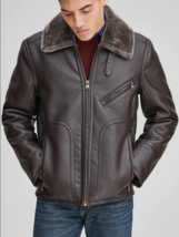 Men&#39;s Dark Brown Fur Leather Jacket - $169.99+