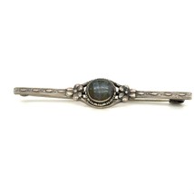 Vintage Signed Sterling Silver Labradorite Cabochon Flower Long Bar  Pin Brooch - £31.58 GBP