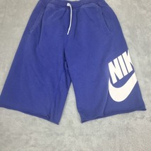 Vitg Nike Sweat Shorts Mens L Retro Blue Big Swoosh Sportswear Fleece Training - £19.65 GBP