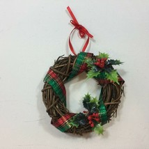 Vintage Handmade Holly Wreath Hanging Christmas Tree Ornament Happy Holiday - £11.95 GBP