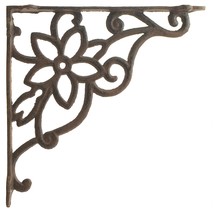 Cast Iron Wall Shelf Bracket Brace Vine &amp; Flower Rust Brown 9.625&quot; DIY C... - $17.41