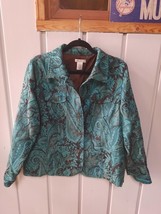 Laura Ashley Teal &amp; Brown Paisley Shimmer Blazer Jacket Size L - £19.44 GBP