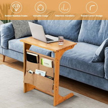 Bamboo Sofa Table End Table Bedside Table with Storage Bag - £54.05 GBP