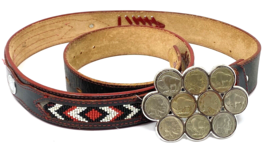 Vintage Navajo Leather Handmade Belt with Indianhead Nickels Belt Buckle - £60.60 GBP