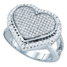 Sterling Silver Womens Round Diamond Heart Cluster Fashion Ring 3/4 Cttw - £432.18 GBP
