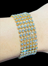 Joan Rivers mesh gold tone crytal wide bracelet 7.5” Excellent Gold Tone P - £55.75 GBP