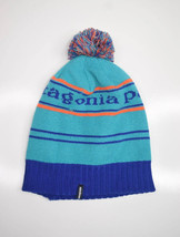 Patagonia Beanie Puff Ball Teal Blue Knit Cap Striped Toboggan - £12.80 GBP