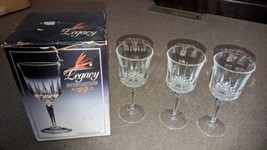 Legacy Anchor Hocking 24% Lead Crystal Wine Glasses Usa 3 Pc Set 1 Broke - $34.61