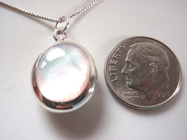 Reversible Genuine Mother of Pearl &amp; Simulated Turquoise 925 Silver Oval Pendant - £10.75 GBP