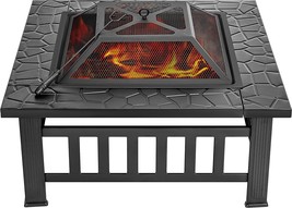 Vivohome 32 Inch Heavy Duty 3 In 1 Metal Square Patio Firepit Table Bbq Garden - £131.41 GBP