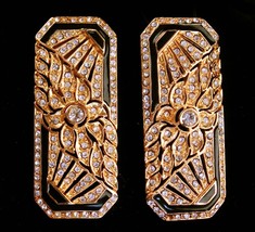 art deco style earrings - large statement set -  long filigree clip on e... - £59.95 GBP