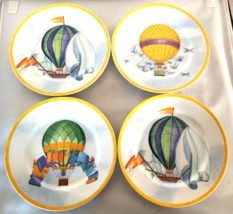 Williams Sonoma Montgolfière 4 Salad Plates Hot Air Balloons 3 Different Motifs - £65.82 GBP