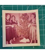 Vintage found photo snapshot color 1957 Christmas family women eggnog tree - £8.92 GBP
