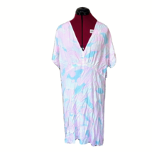 BP  Crepe Dress Pink Blue Painted Camo Women Short Sleeves V Neck Size 1X - £19.47 GBP