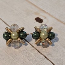 Green &amp; Gold Button Clip On Earrings - $456.10 MXN