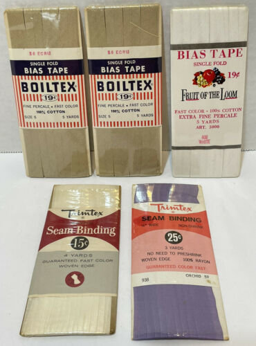 Vintage Fruit of the Loom Boiltex Trimtex Bias Tape Seam Binding Lot 5 Multicolo - $12.60