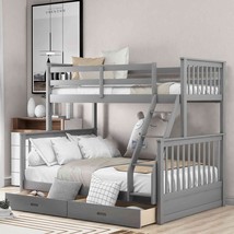 Cotoala Twin Over Full Bunk Bed With Ladders And 2 Storage Drawers, Wood, Adults - £512.75 GBP