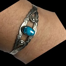 Vtg Bell Trading Post Turquoise Heart Arrows Cuff Bracelet Nickel Silver Small - £43.86 GBP