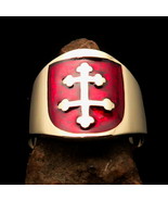 Nicely crafted Men&#39;s Statement Ring Shield shaped Red Cross Lorraine - $26.60