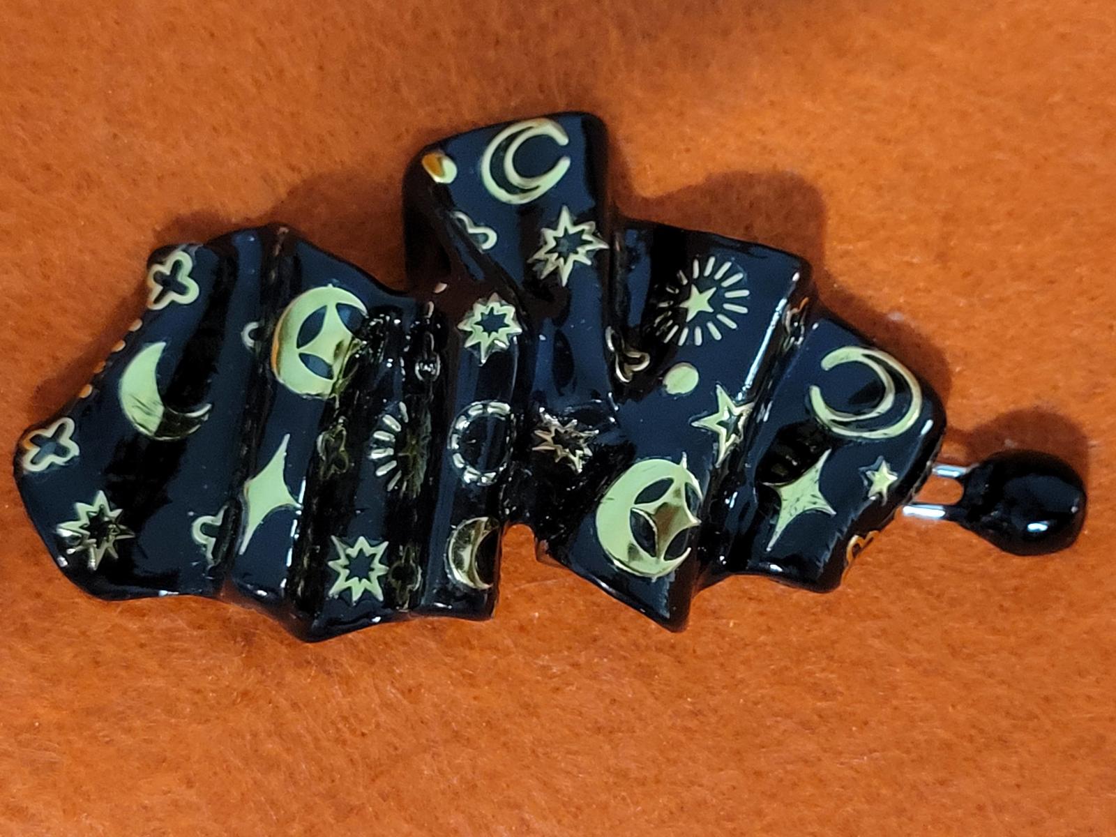 The&quot;Black Astral Wave&quot; Steel hair barrette.C.2025 - $18.00