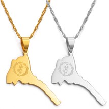 Anniyo Eritrea Map &amp; Flag Pendant and Thin NecklacesWomen/Girl Silver Color/Gold - £13.46 GBP