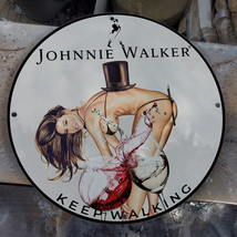 Vintage Johnnie Walker &#39;&#39;Keep Walking&#39;&#39; Scotch Whisky Porcelain Gas &amp; Oil Sign - £98.29 GBP
